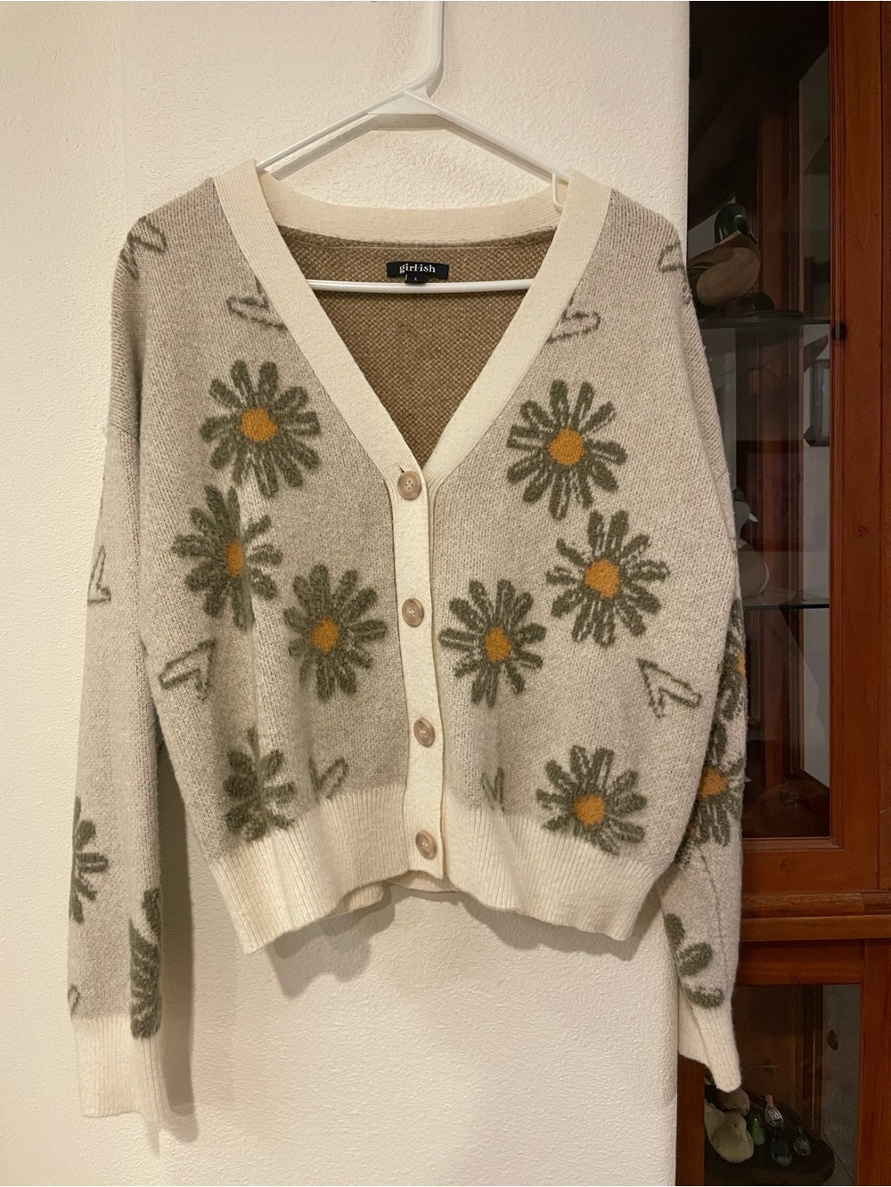 Cream Floral Daisy Button-Up Cardigan Sweater